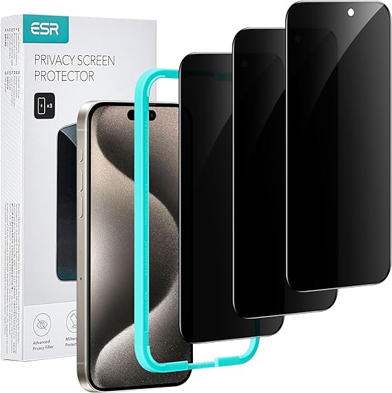 ESR for iPhone 15 Pro Max Privacy Screen Protector Set, 3-Pack, Anti-spy Tempered-Glass, Micro-curved Edges, Case Friendly